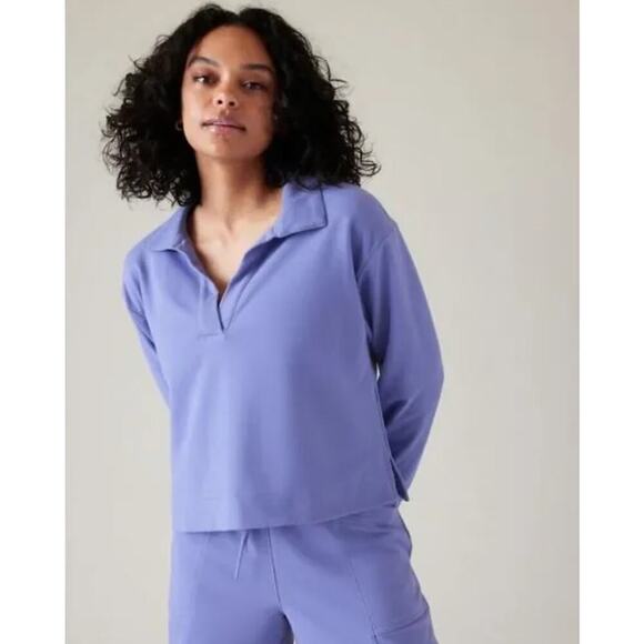 Athleta Retroterry Polo Sweatshirt Pullover XL Blue - Picture 1 of 8